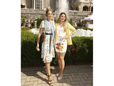 Reigning Miss World Canada 2018 Hanna Begovic (L) with Natalia Seneusen from Ajou, Quebec at the back garden at Casa Loma  on Wednesday July 24, 2019. Jack Boland/Toronto Sun/Postmedia Network