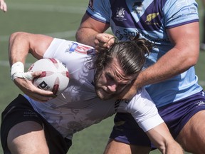 Liam Kay (left) and the Toronto Wolfpack faces Halifax RLFC at Lamport Stadium today at 1 p.m. (Craig Robertson/Toronto Sun)