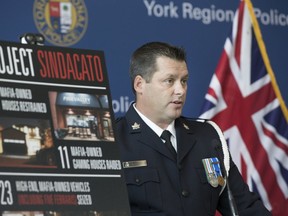 York Regional Police Det.-Sgt. Carl Mattinen speaks to media as the Organized Crime & Intelligence Bureau held a news conference announcing the results of Project Sindacato, on Thursday July 18, 2019. (Stan Behal/Toronto Sun/Postmedia Network)