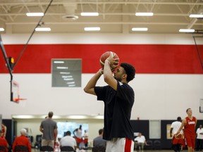 Jamal Murray practices his shot away from the team scrimmage during a Canadian men's basketball team practice at the OVO Athletic Centre on Monday. (THE CANADIAN PRESS)