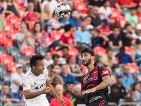 A member of the Ottawa Fury FC heads the ball away during last week's game against Swope Park Rangers. (Steve Kingsman/Freestyle Photography for Ottawa Fury FC)