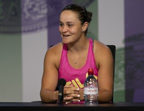 Ashleigh Barty of Australia attends a press conference following her fourth-round defeat against Alison Riske of the U.S. at Wimbledon. (GETTY IMAGES)