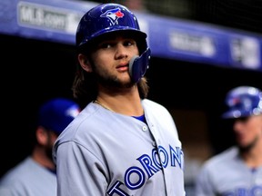 Bo Bichette #11 of the Toronto Blue Jays looks on in the first inning during a game against the Tampa Bay Rays at Tropicana Field on August 6, 2019 in St Petersburg, Florida. (Photo by Mike Ehrmann/Getty Images)