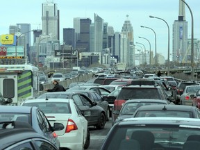 This is what it looks like after a two-car crash on the Gardiner Expressway. (Michael Peake, Toronto Sun)