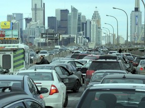 A traffic jam on the Gardiner Expressway