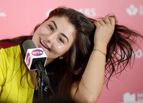 Bianca Andreescu answers questions during a media conference after defeating Serena Williams in the women’s final of the Rogers Cup tennis tournament at Aviva Centre. (Dan Hamilton/USA TODAY Sports ORG)