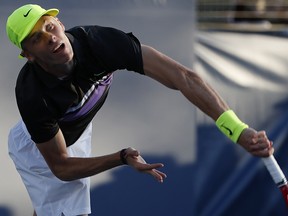 Denis Shapovalov of Canada serves against Henri Laaksonen of Switzerland (not pictured) in the second round on day four of the 2019 U.S. Open tennis tournament at USTA Billie Jean King National Tennis Center. (Geoff Burke-USA TODAY Sports)