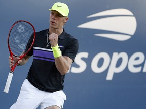 Denis Shapovalov of Canada reacts after winning a point against Henri Laaksonen of Switzerland in the second round on day four of the 2019 U.S. Open tennis tournament at USTA Billie Jean King National Tennis Center. (Geoff Burke-USA TODAY Sports)