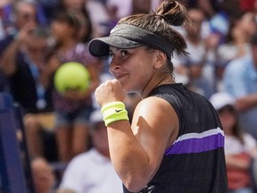 Bianca Andreescu celebrates her win over Caroline Wozniacki during their Round Three Women's Singles match at the U.S. Open at the USTA Billie Jean King National Tennis Center in New York on August 31, 2019.(KENA BETANCUR/AFP/Getty Images)