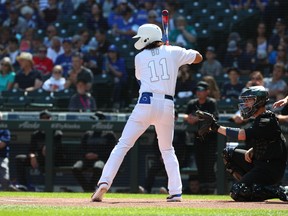 Blue Jays' Bo Bichette goes up to bat in the first inning against the Seattle Mariners at T-Mobile Park on Sunday in Seattle, Wash. (Getty Images)