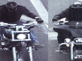 Police CCTV catches the masked killers on their Harleys on a date with death. PASCO SHERIFF