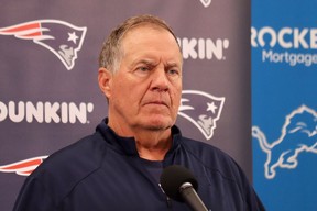 New England Patriots head coach Bill Belichick attends joint practice with the Detroit Lions, at the Lions’ headquarters and practice fields in Allen Park, Mich., August 5, 2019. (John Kryk/Postmedia Network)