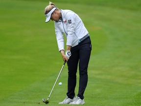 Brooke Henderson in action during the pro-am for the Women's British Open at Woburn Golf Club on July 31, 2019 in Woburn, England. (Richard Heathcote/Getty Images)