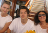 Harry Styles, Karlie Kloss and Diane von Furstenberg off the coast of Siciliy on Tuesday. (Instagram)