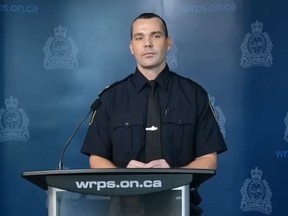 Waterloo Regional Police Insp. Mark Crowell speaks to media about an arrest in three sexual assaults of young girls in the region. (Screengrab)
