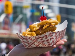 Funnel Cake Chicken Sandwich available at the 2019 Canadian National Exhibition.