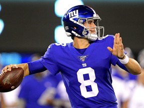 Giants quarterback Daniel Jones attempts a pass against the Bears in the first half during a preseason game at MetLife Stadium in East Rutherford, N.J., on Aug. 16, 2019.