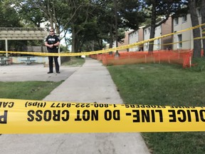 Toronto Police investigate the city's 37th murder of the year after one man was killed and another wounded in a shooting on Wakunda Pl. on Friday, Aug. 9, 2019. (Stan Behal/Toronto Sun/Postmedia Network)