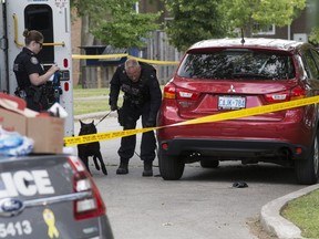 Toronto Police investigate the city's 37th murder of the year after one man was killed and another wounded in a shooting on Wakunda Pl. on Friday, Aug. 9, 2019. (Stan Behal/Toronto Sun/Postmedia Network)