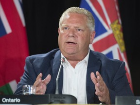 Ontario Premier Doug Ford speaks during a closing news conference at a meeting of Canada's Premiers in Saskatoon on Thursday, July, 11, 2019. (THE CANADIAN PRESS/Jonathan Hayward)
