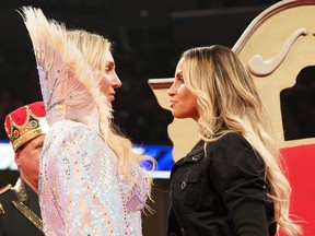 Charlotte Flair face-to-face with Trish Stratus during a recent episode of Smackdown Live. (WWE Photo)