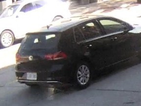 A newer model, black, four-door Volkswagen Golf sought in the investigation of a senior's death in Oakville. (Screengrab)