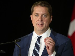 Federal Conservative Leader Andrew Scheer addresses journalists during a news conference in Toronto, on Thursday, August 29, 2019. THE CANADIAN PRESS/Chris Young