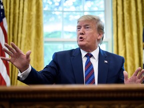 US President Donald Trump speaks after announcing an agreement with Guatemala regarding people seeking asylum in the Oval Office of the White House on July 26, 2019, in Washington, DC.