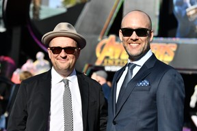 Christopher Markus and Stephen McFeely at the premiere of Avengers: Infinity War in Los Angeles. (Getty)