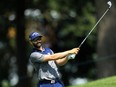 Adam Hadwin of Canada plays a shot on the 14th hole during the second round of the BMW Championship at Medinah Country Club No. 3 on Aug. 16, 2019 in Medinah, Ill.