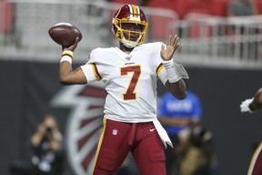 Aug 22, 2019; Atlanta, Washington Redskins quarterback Dwayne Haskins didn’t play any shortstop growing up, but wishes he did. (USA TODAY SPORTS PHOTO)