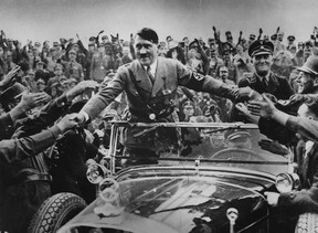 Chancellor Adolf Hitler is welcomed by supporters in Nuremberg, Germany. (Hulton Archive/Getty Images)