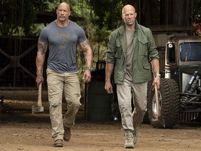 Dwayne Johnson (L) and Jason Statham in "Fast & Furious Presents: Hobbs & Shaw."