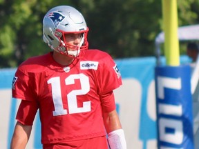 New England Patriots quarterback Tom Brady during a joint practice between the Patriots and the Detroit Lions in Allen Park, Mich.