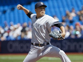 Yankees pitcher Masahiro Tanaka in action during the first inning against the Blue Jays at Rogers Centre in Toronto, on Sunday, Aug. 11, 2019.