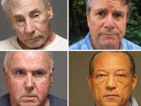 Daniel Dobbins, 67 (top left), Charles Ardito, 75, (bottom left), John Linartz, 62 (top right), and Otto Williams, 62 (Bottom left) were among the six nabbed for alleged group sex in a Connecticut park. FAIRFIELD POLICE