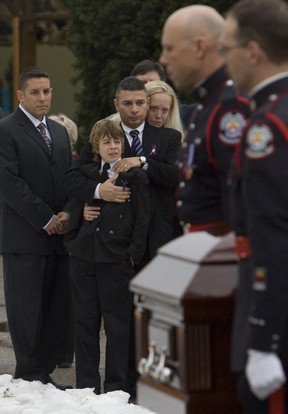 Presteign United Church, Funeral for Stefanie Rengel, Colour Guard Carries coffin of Stefanie to the hearse as family looks on. Sun files)