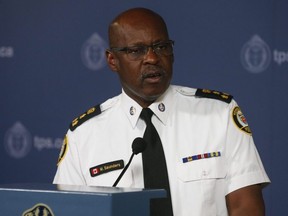Toronto Police Chief Mark Saunders speaks to media on Monday August 5, 2019 about the rash of shootings over the weekend.