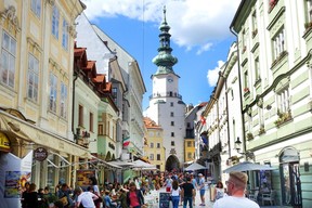 Bratislava’s old town has come a long way since it was nearly a ghost town in the Communist era. (Rick Steves)