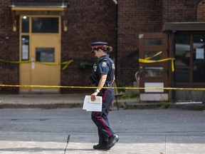 Toronto Police attend the scene after a man was stabbed to death during a fight at St. Matthew's United Church on St. Clair Ave. W. -- west of Bathurst St. -- on Wednesday, Aug. 7, 2019. (Ernest Doroszuk/Toronto Sun/Postmedia Network)