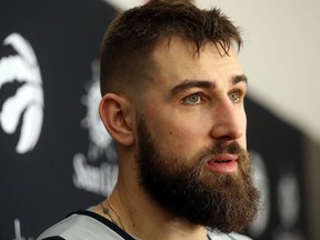 Jonas Valanciunas eyes a comeback after injury during Raptors practice in Toronto, Ont. on Monday February 4, 2019.