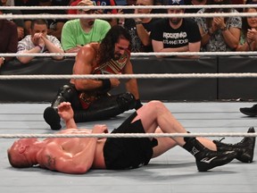 Brock Lesnar and Seth Rollins at SummerSlam. Photo by Joseph Hrycych/For SLAM! Wrestling