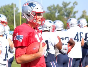 New England Patriots quarterback Tom Brady attends joint practice with the Detroit Lions, at the Lions’ headquarters and practice fields in Allen Park, Mich., August 5, 2019. (John Kryk/Postmedia Network)