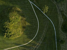 A walking path surrounds Mound 59, one of the Twin Mounds, at Cahokia Mounds State Historic Site in Collinsville, Illinois. Photo for The Washington Post by Daniel Acker