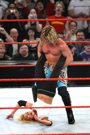 WWE’s Trish Stratus in her bout against Chris Jericho in WWE Backlash at Rexall Place in 2004.