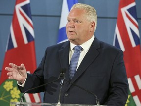 Premier Doug Ford speaks to media in Toronto on Friday, August 23, 2019. Veronica Henri/Toronto Sun