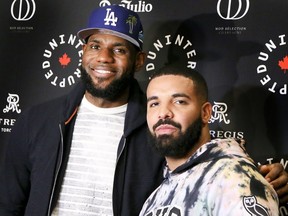 LeBron James (L) and Drake at the launch of Uninterrupted Canada on Friday August 2, 2019. (Veronica Henri/Toronto Sun/Postmedia Network)