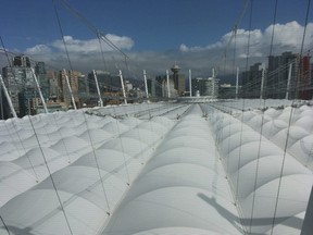 Downtown Vancouver is the backdrop for BC Place’s unique rooftop just steps from Parq in Vancouver. (Kevin Hann)