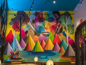 A mural by Spanish artist Okuda San Miguel decorates the interior of Mama Rabbit mexcal and tequila bar at Park MGM Las Vegas. (Courtesy of JUSTKIDS)