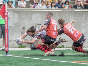 The Toronto Wolfpack defeated the Barrow Raiders 62-8 Saturday at Lamport. (matthew Tsang photo)